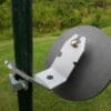 Hang Fast 10 inch round AR 500 1/2" Steel Target with Standard Hanger and “bolt mount” mounted on a T Post