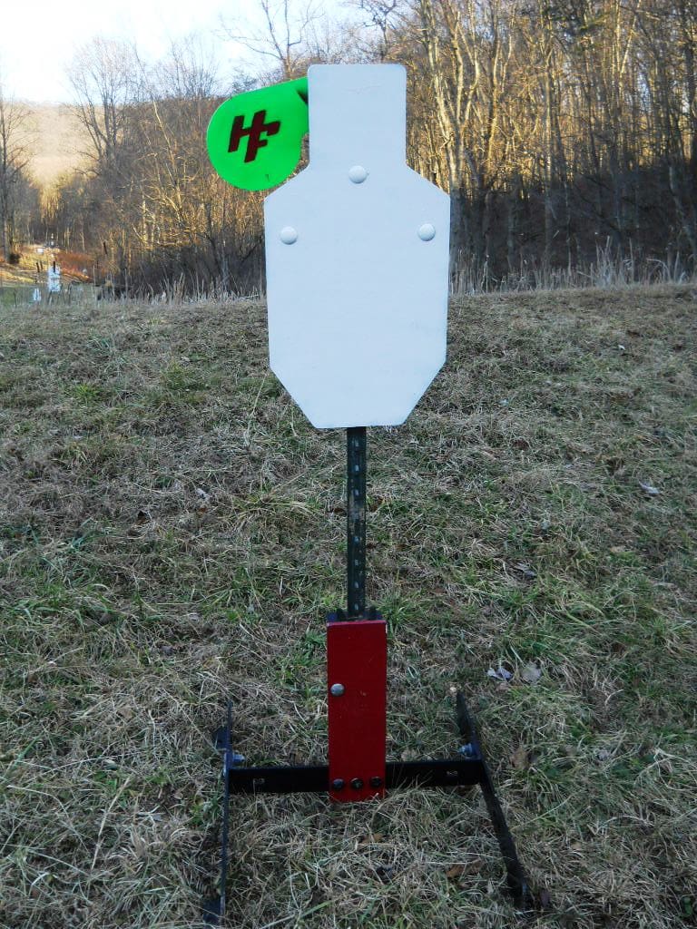 Hang Fast IPSC Hostage Swinging Target on an armored All Terrain T Post base