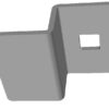 Gray metal bracket with a rectangular slot and a bent edge