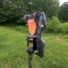 Rear view of Hang Fast Red Mist T-Post target showing flapper plate and mounting hardware.