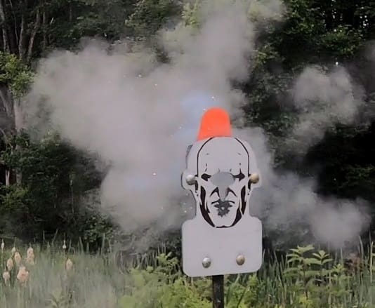 Hang Fast T Box RED MIST AR500 steel sniper target with auto resetting center medulla swinger plate