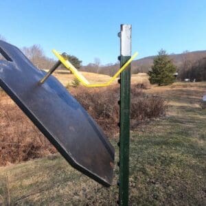 Hang Fast Short Range rifle target with gravity angled 66 percent IPSC steel silhouette torso