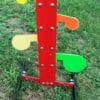 4-plate AR500 steel dueling tree target stand with reactive swinging paddles for shooting ranges