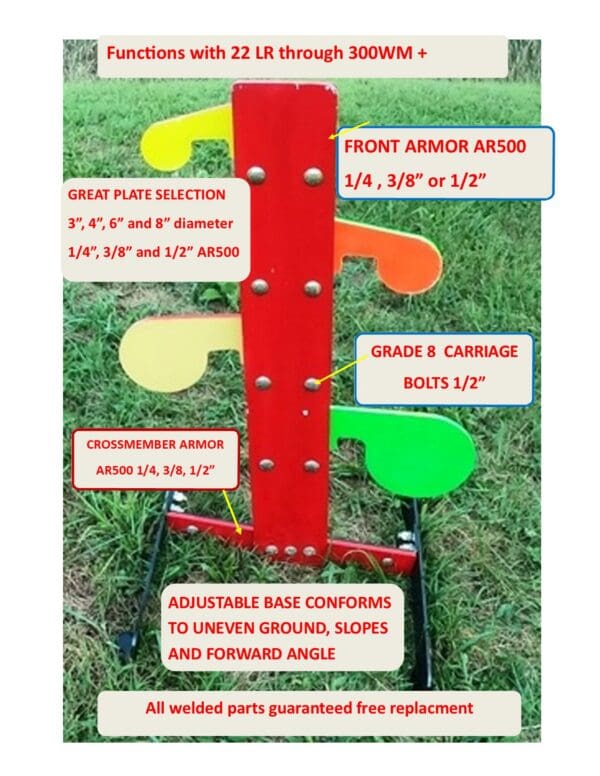 Hang Fast 4 Plate Dueling Tree, Fully AR500 armored on an all-terrain adjustable base